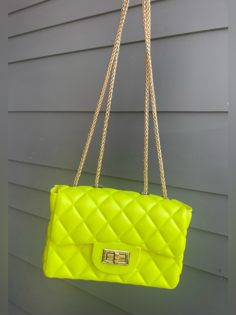 Quilted Neon Yellow Chain Shoulder Bag